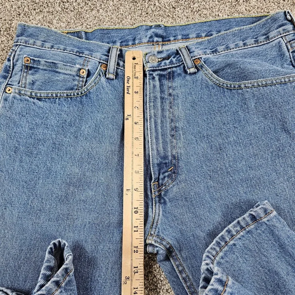 Levis 505 Jeans Mens 36x29 Blue Denim Regular Straight Grunge Distressed Skate